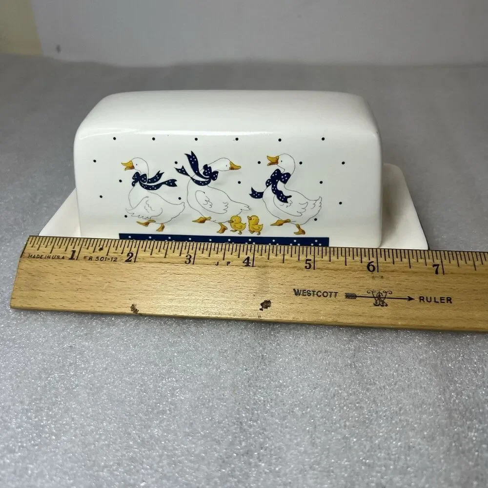 Vtg Geese Goslings Covered Butter Dish Farmhouse Cottagecore Country Motif Japan